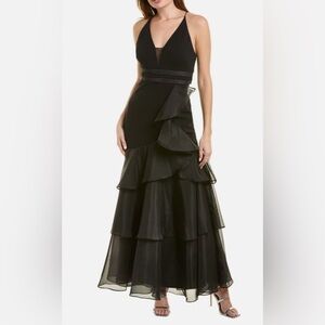Aiden Mattox Black Ruffled Evening Gown